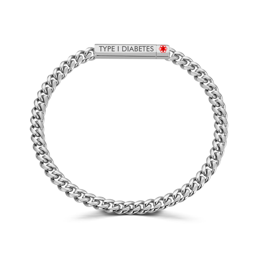 Men's Cuban Link Diabetes Medical Alert Bracelet