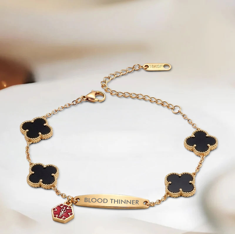 Women Flower Blood Thinner Medical Alert Bracelet