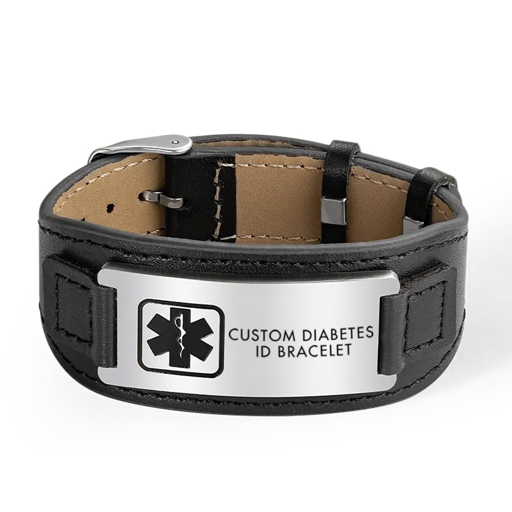 Men Black Diabetes Bracelet Custom Engraving
