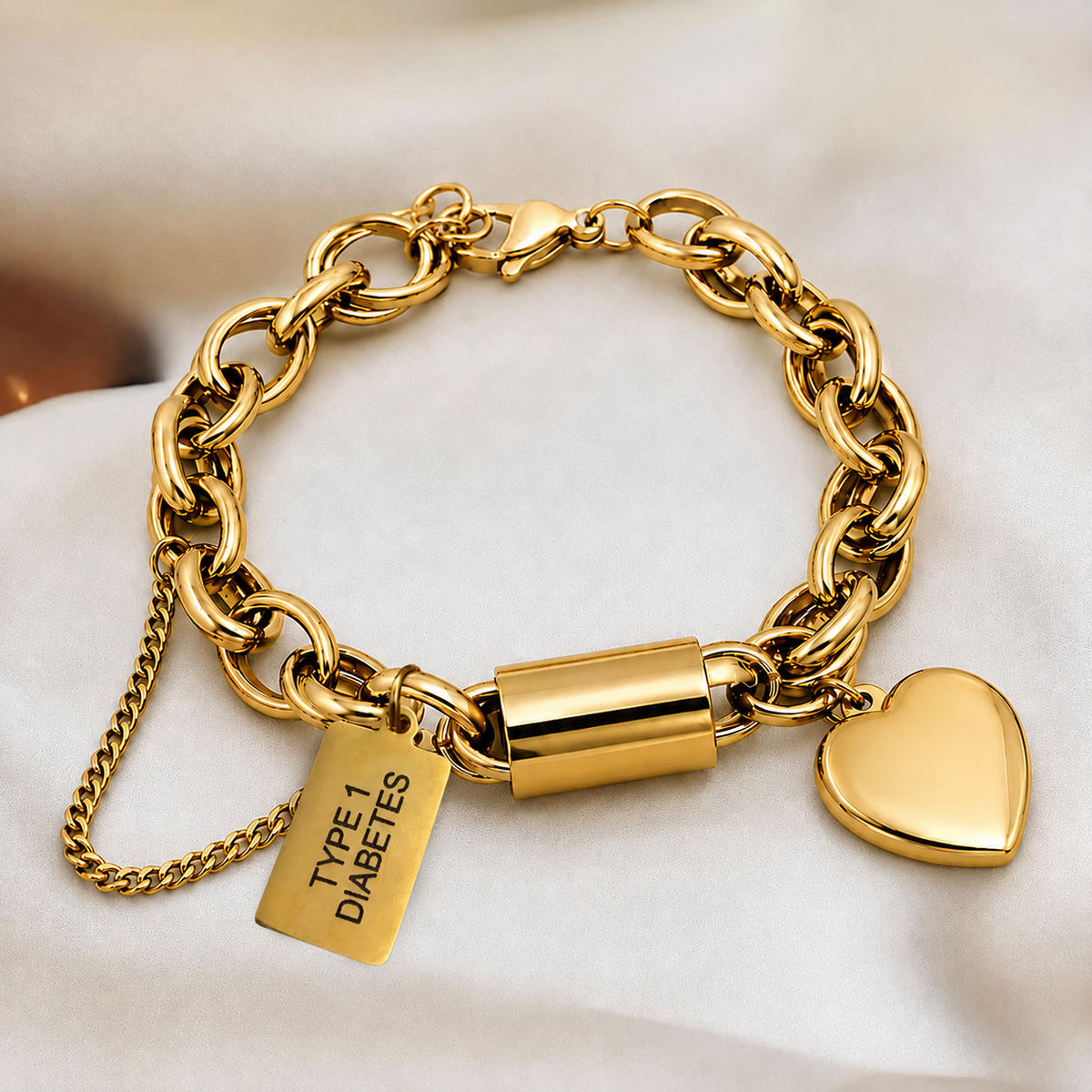 Women's Heart Chunky Diabetes Medical Alert Bracelet