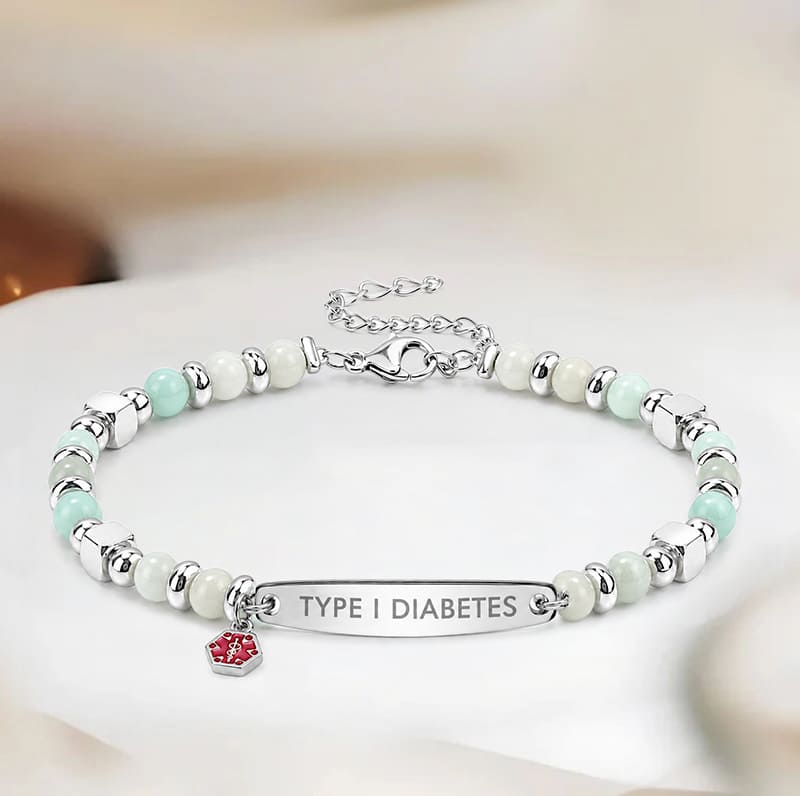 My Medi Bracelet for Women - Green Beaded Diabetes