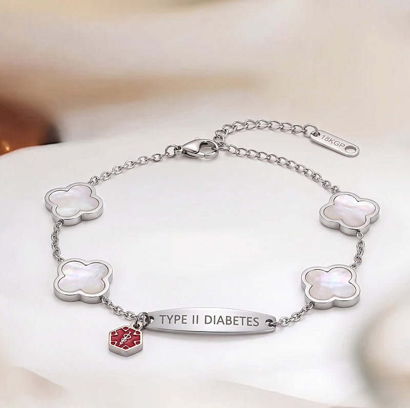 My Medi Bracelet for Women - Women White Flower Diabetes