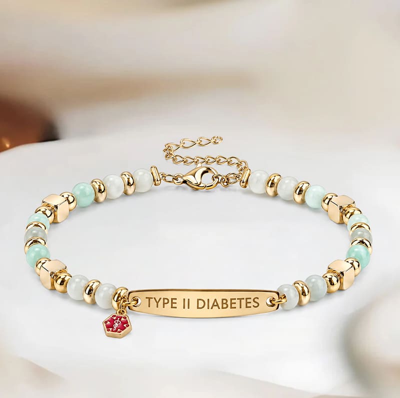 My Medi Bracelet for Women - Green Beaded Diabetes
