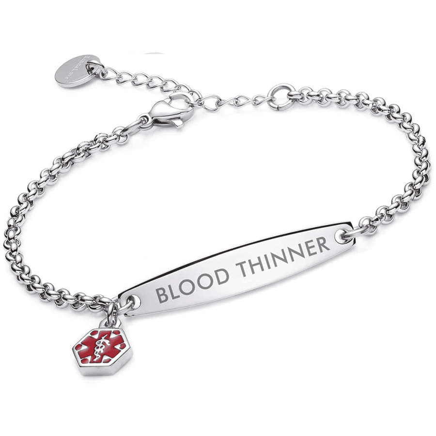 Women's Blood Thinner Medical Alert Bracelet in silver