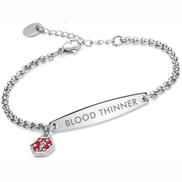 Women's Blood Thinner Medical Alert Bracelet in silver