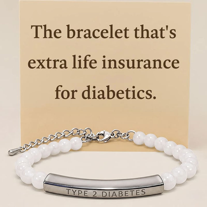 Women's Slim White Beaded Diabetes Medical Alert Bracelet