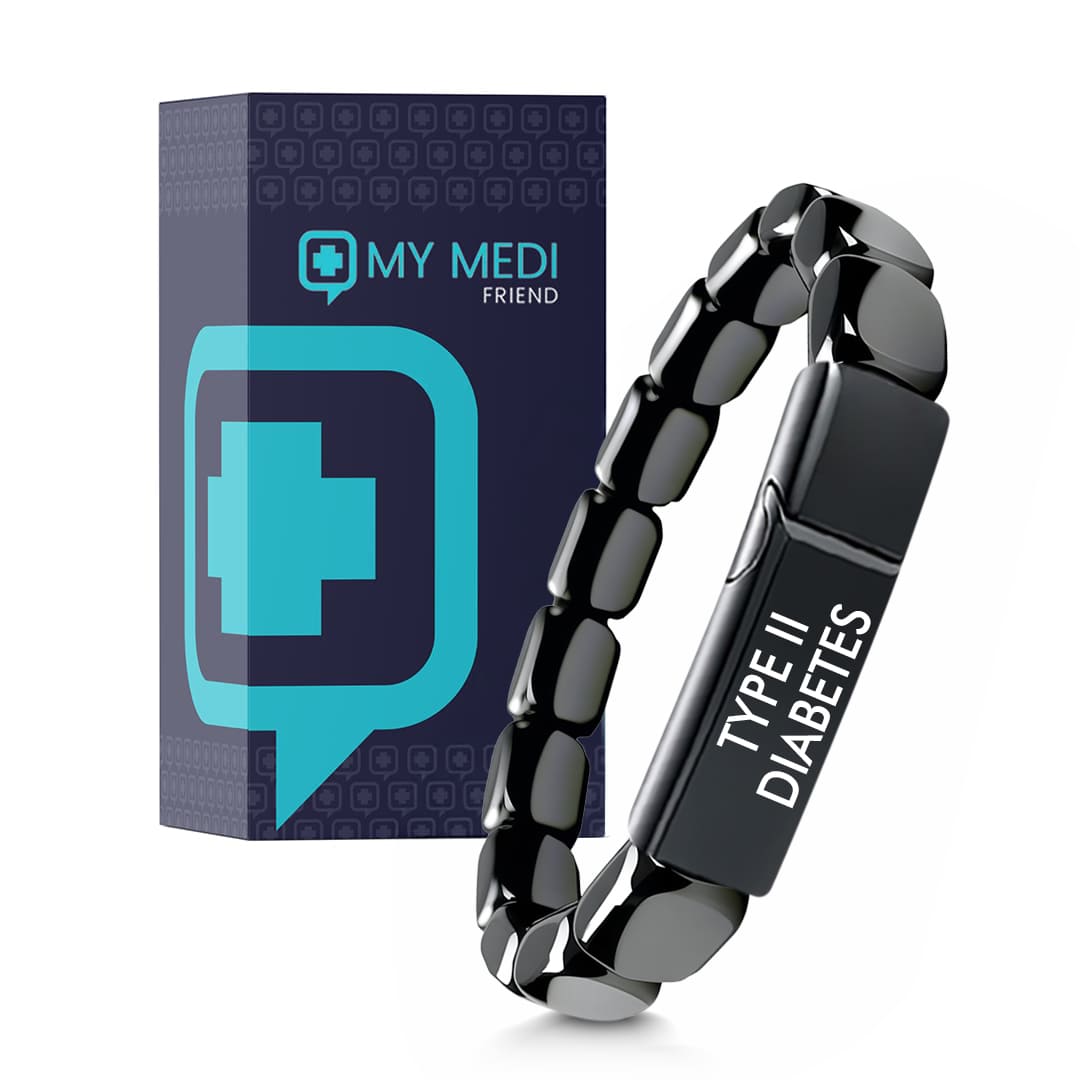 Men’s Hematite Diabetes Medical Alert Bracelet