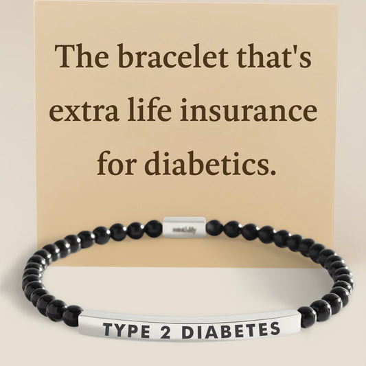 Women's Slim Black Diabetes Medical Alert Bracelet