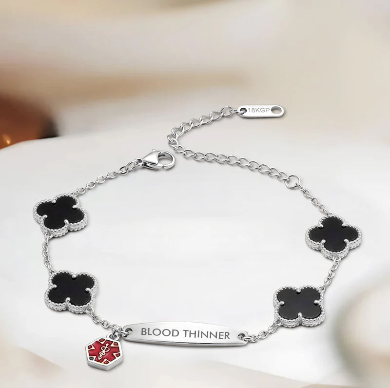 Women Flower Blood Thinner Medical Alert Bracelet