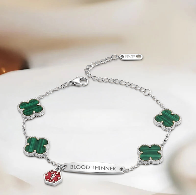 Women Flower Blood Thinner Medical Alert Bracelet