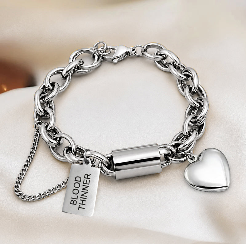Women's Heart Chunky Blood Thinner Medical Alert Bracelet