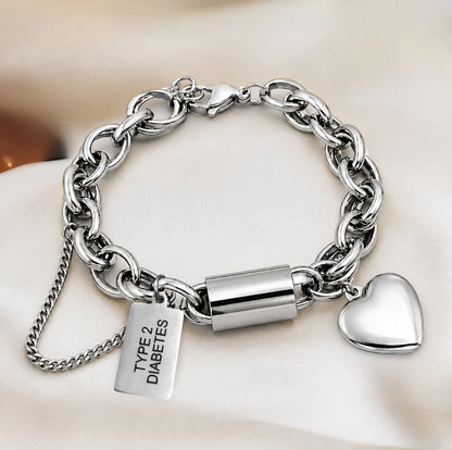 Women's Heart Chunky Diabetes Medical Alert Bracelet