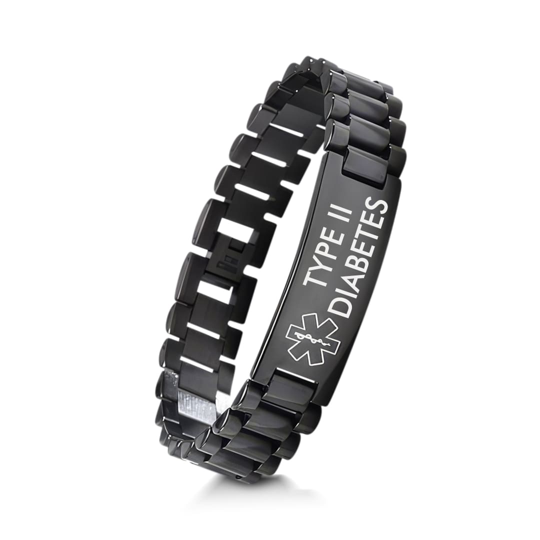 Men’s Wide Band Diabetes Medical Alert Bracelet