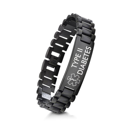 Men’s Wide Band Diabetes Medical Alert Bracelet