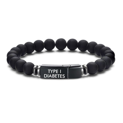 Men’s Natural Stones Diabetes Medical Alert Bracelet