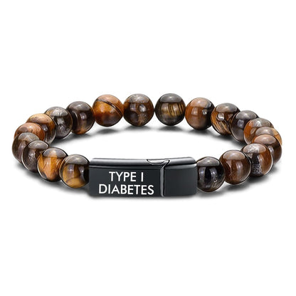 Men’s Natural Stones Diabetes Medical Alert Bracelet