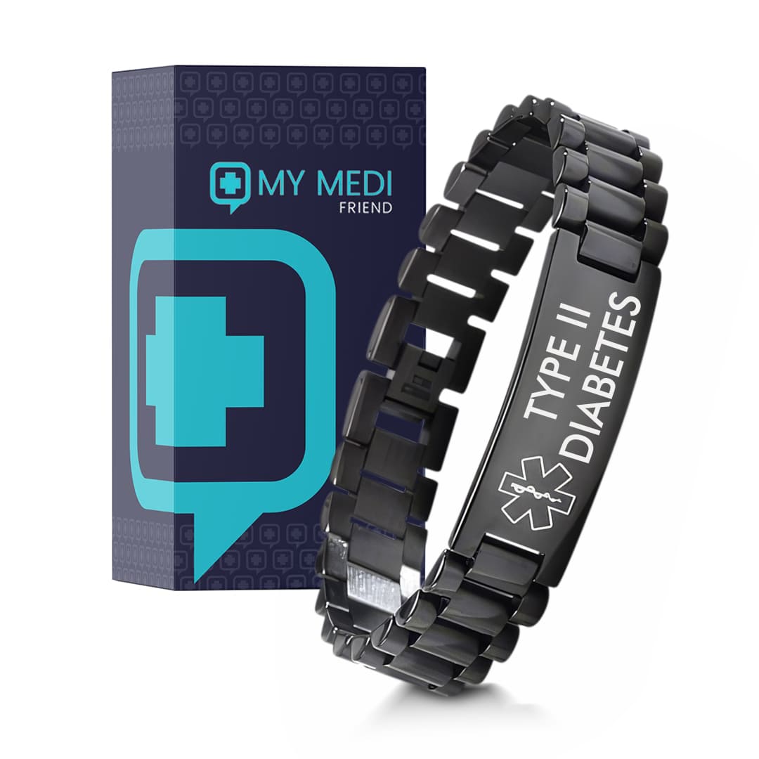 Men’s Wide Band Diabetes Medical Alert Bracelet