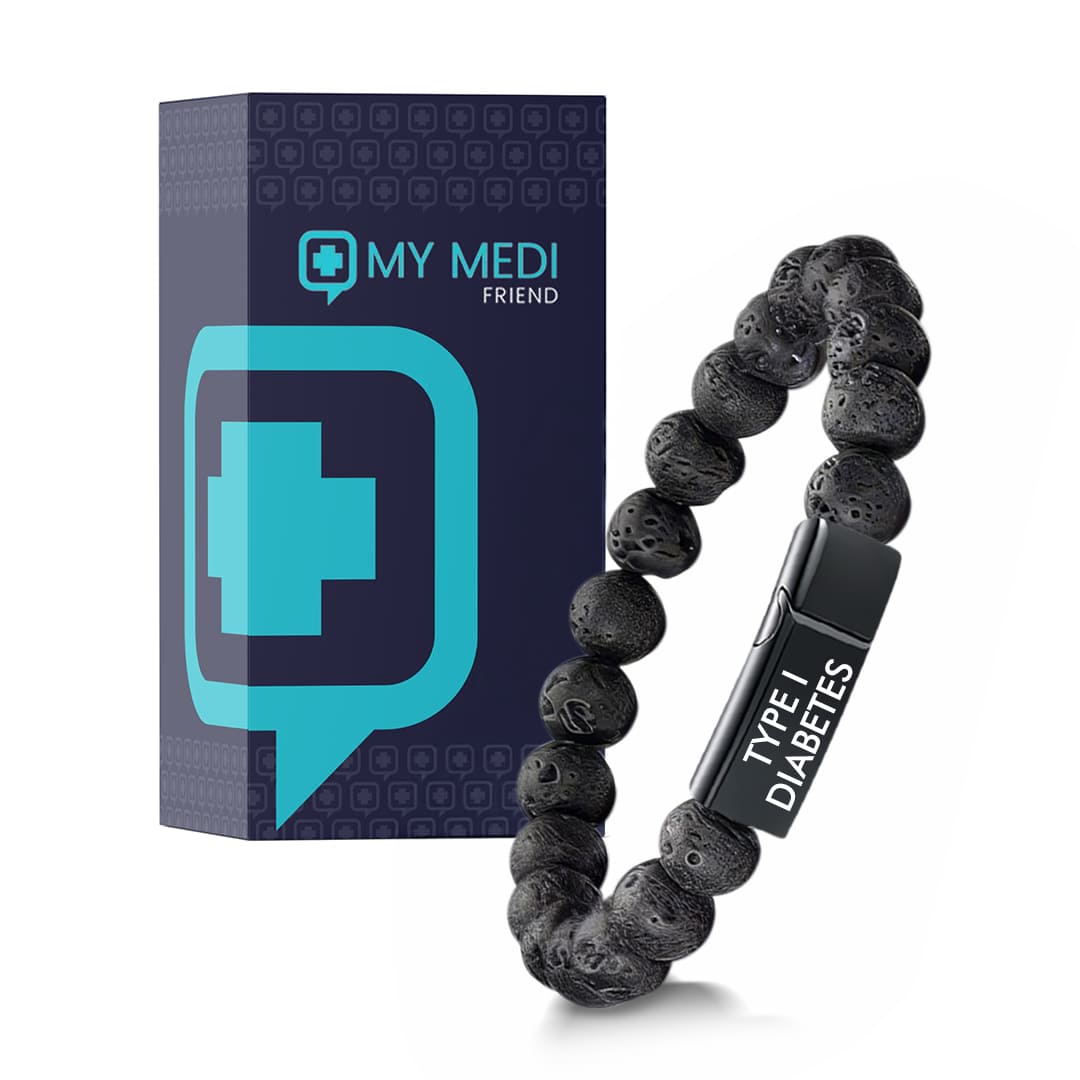 Men’s Natural Stones Diabetes Medical Alert Bracelet