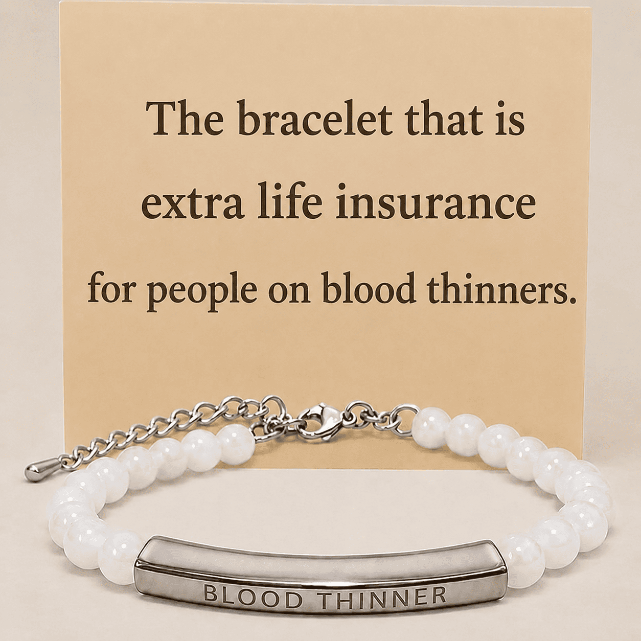 My Medi Bracelet for Women - White Beaded Blood Thinner