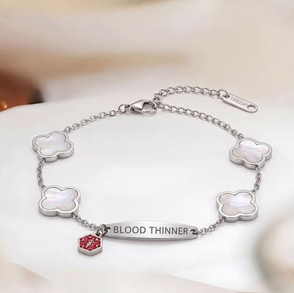 Women's White Flower Blood Thinner Medical Alert Bracelet