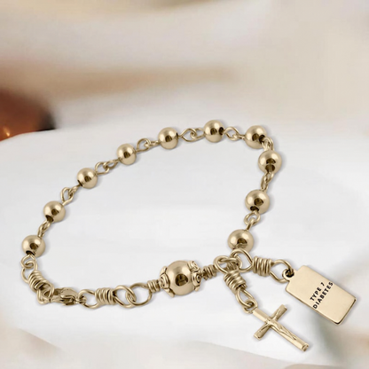 Women Stainless Steel Beads with Rosary Diabetes Medical Alert Bracelet