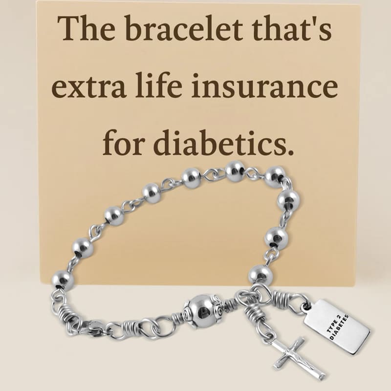 Women Stainless Steel Beads with Rosary Diabetes Medical Alert Bracelet