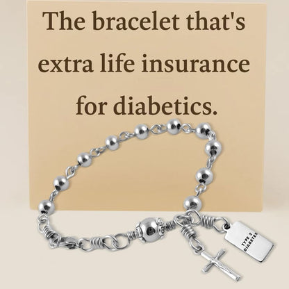Women Stainless Steel Beads with Rosary Diabetes Medical Alert Bracelet