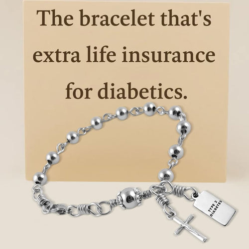 Women Stainless Steel Beads with Rosary Diabetes Medical Alert Bracelet