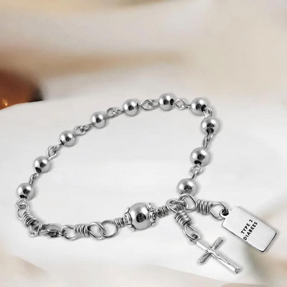 Women Stainless Steel Beads with Rosary Diabetes Medical Alert Bracelet